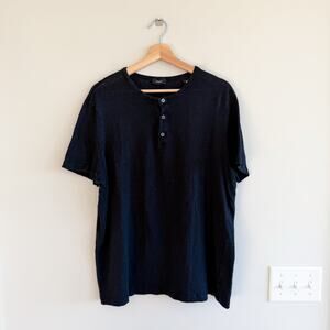 Theory Linen Essential Henley Crew Neck Short Sleeve Top Black XXL